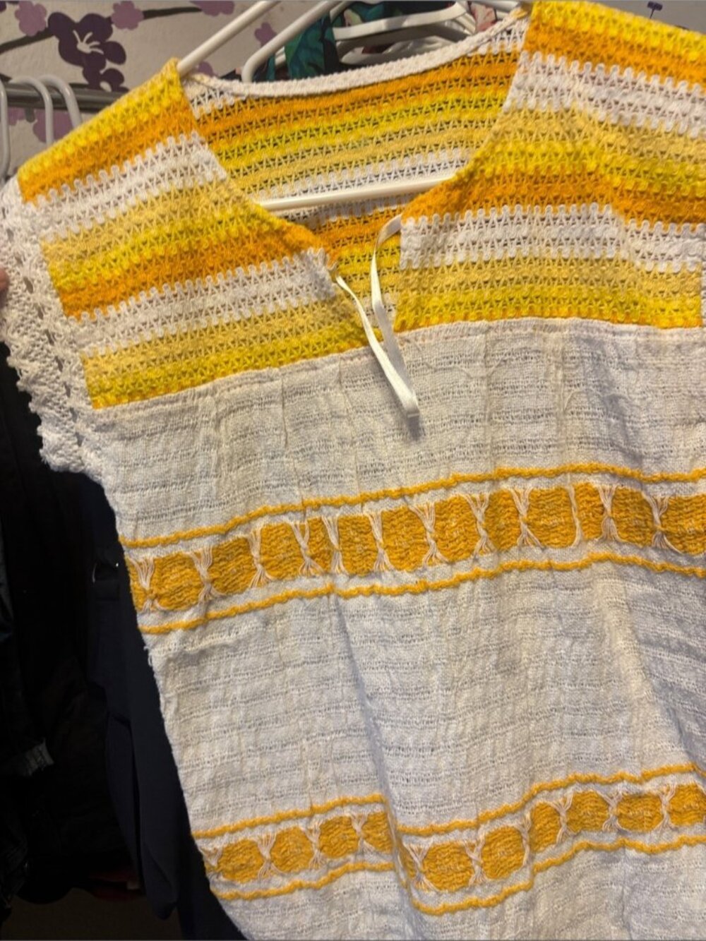 Handcrafted White & Yellow Crochet Tunic - Picture 2 of 3